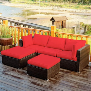 4-Piece Outdoor Rattan Sofa Set | Sectional Couch, Cushions, Coffee Table