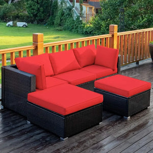 4-Piece Outdoor Rattan Sofa Set | Sectional Couch, Cushions, Coffee Table