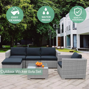 "Modern PE Rattan Outdoor Sofa Set with Glass Coffee Table – Stylish Garden Sectional