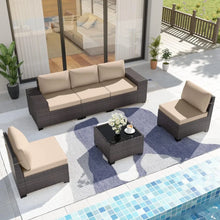 Load image into Gallery viewer, &quot;Outdoor Rattan Sofa Set with Thick Cushions &amp; Glass Coffee Table – Patio Furniture