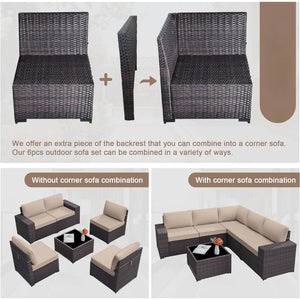 "Outdoor Rattan Sofa Set with Thick Cushions & Glass Coffee Table – Patio Furniture