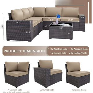 "Outdoor Rattan Sofa Set with Thick Cushions & Glass Coffee Table – Patio Furniture