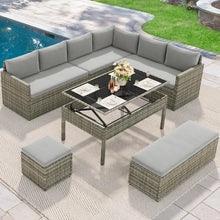 Load image into Gallery viewer, All-Weather Wicker Patio Sofa Set - 9 Pc w/ Dining Table, Ottoman &amp; Storage