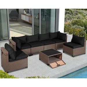 All-Weather 7-Piece Wicker Patio Sofa Set | Thickened Cushions, Glass Table