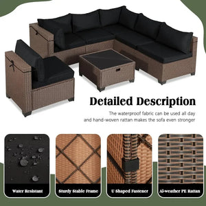 All-Weather 7-Piece Wicker Patio Sofa Set | Thickened Cushions, Glass Table