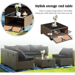 All-Weather 7-Piece Wicker Patio Sofa Set | Thickened Cushions, Glass Table