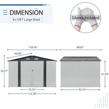 Load image into Gallery viewer, 10x8 FT Galvanized Steel Outdoor Storage Shed - Double Doors, Lock, Garden/Patio