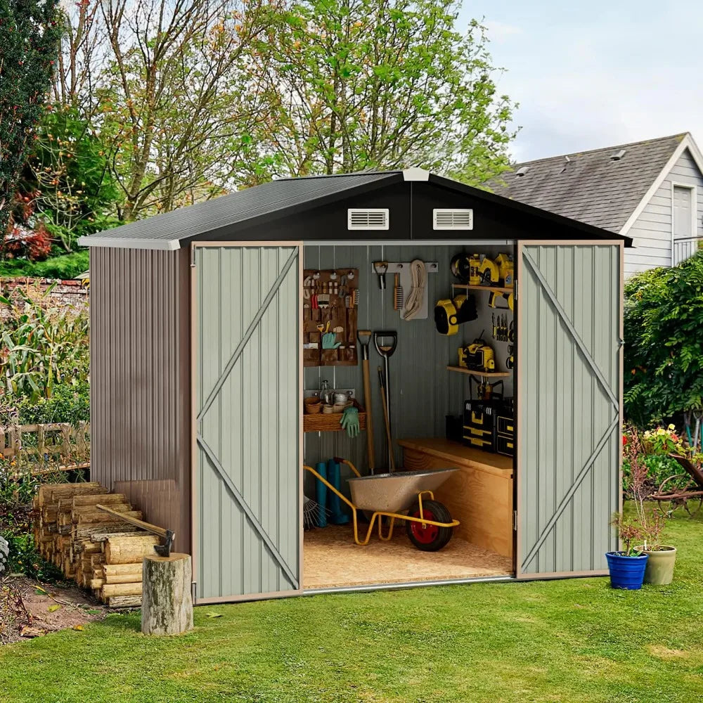 Outdoor Metal Storage Shed, 6.4' x 4', Brown - For Garbage, Tools, Garden, Bike