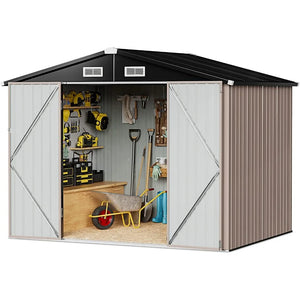 Outdoor Metal Storage Shed, 6.4' x 4', Brown - For Garbage, Tools, Garden, Bike