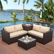 Load image into Gallery viewer, &quot;Outdoor Rattan Sectional Sofa Set with Storage Box &amp; Khaki Cushions - Stylish &amp; Durable