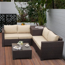 Load image into Gallery viewer, &quot;Outdoor Rattan Sectional Sofa Set with Storage Box &amp; Khaki Cushions - Stylish &amp; Durable