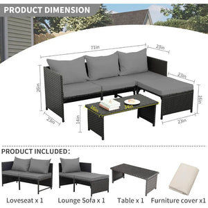 "Outdoor Wicker Table & Chairs Set, Rattan Sectional Sofa with Cushions, Patio Furniture