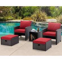 Load image into Gallery viewer, &quot;Outdoor Wicker Table &amp; Chairs Set with Cushions, Coffee Table &amp; Ottomans