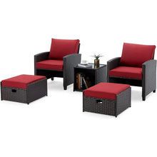 Load image into Gallery viewer, &quot;Outdoor Wicker Table &amp; Chairs Set with Cushions, Coffee Table &amp; Ottomans