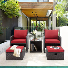 Load image into Gallery viewer, &quot;Outdoor Wicker Table &amp; Chairs Set with Cushions, Coffee Table &amp; Ottomans