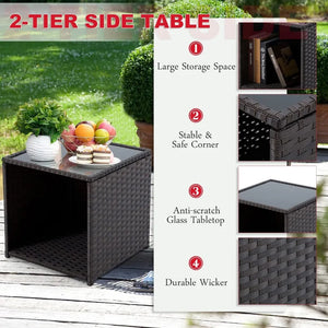 "Outdoor Wicker Table & Chairs Set with Cushions, Coffee Table & Ottomans