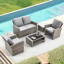 Load image into Gallery viewer, &quot;Outdoor Rattan Table &amp; Chairs Set with Ottoman &amp; Storage - Garden &amp; Porch Ready