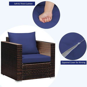 "Outdoor Rattan Sofa Set: Washable Cushions & Tempered Glass Tabletop, 4-Piece