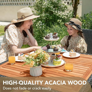 "Outdoor Dining Table & Chairs Set - Acacia Wood Top, Rattan Patio Furniture