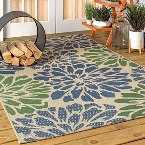 Modern Floral Weave Indoor/Outdoor Rug - Textured, Easy Cleaning, Non-Shedding