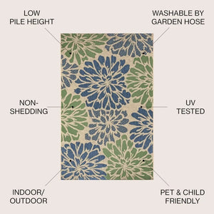 Modern Floral Weave Indoor/Outdoor Rug - Textured, Easy Cleaning, Non-Shedding