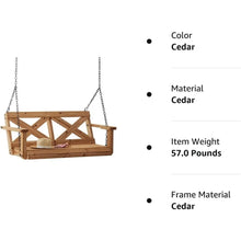 Load image into Gallery viewer, Outdoor Cedar Porch Swing - Farmhouse Style, Water Resistant 2-Person Seating