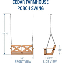 Load image into Gallery viewer, Outdoor Cedar Porch Swing - Farmhouse Style, Water Resistant 2-Person Seating