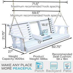 Heavy Duty 800 Lb Porch Swing | Outdoor Garden Hanging Swing Chair Console