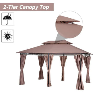 Outdoor Gazebo Canopy Tent - 10x13 FT Steel Frame, Vented Roof, Curtains, Garden