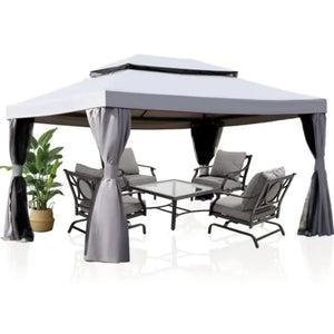 Outdoor Gazebo Canopy - 10x13ft Patio Tent with Mosquito Mesh & Curtains