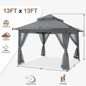 Outdoor Pop Up Gazebo w/ Mesh Walls - 13'x13' Patio Tent for Gardens & Events