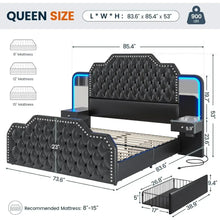 Load image into Gallery viewer, Black Platform Bed Frame - Queen Bed with Headboards Bedroom, PU Leather Tufted