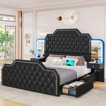 Load image into Gallery viewer, Black Platform Bed Frame - Queen Bed with Headboards Bedroom, PU Leather Tufted