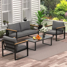 Load image into Gallery viewer, 4-Piece Outdoor Patio Furniture Set - Table, Sofa, 2 Chairs w/Washable Cushions