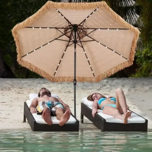 Hawaiian Style 9 FT Patio Umbrella with 32 LED Lights, Perfect for Beach