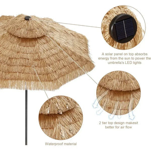 Hawaiian Style 9 FT Patio Umbrella with 32 LED Lights, Perfect for Beach