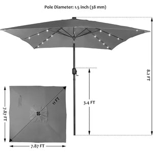 Outdoor Patio Umbrella with Tilt, Crank, and Solar-Powered LED Lights