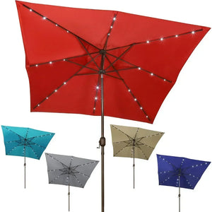 Outdoor Patio Umbrella with Tilt, Crank, and Solar-Powered LED Lights