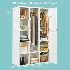 "Portable Folding Wardrobe with Compartments & Hanging Rod – Collapsible Closet