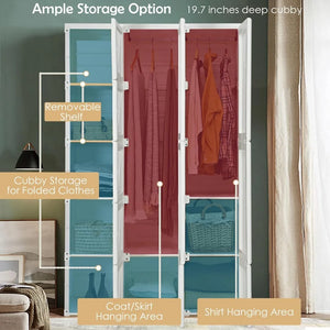 "Portable Folding Wardrobe with Compartments & Hanging Rod – Collapsible Closet