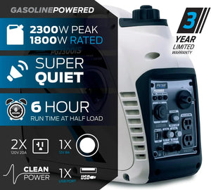 2,300W PG2300iS Portable Inverter Generator, Super Quiet Gas-Powered, USB Port, Parallel Ready