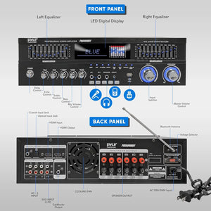 Hybrid 6-Channel Home Audio Amplifier - 1600W, Bluetooth, Rack Mount, Radio