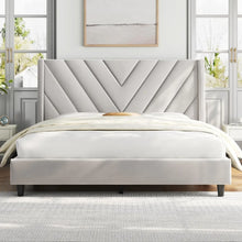 Load image into Gallery viewer, Bedroom Bed Frame - Queen Size, Upholstered Platform w/ Tufted Headboard