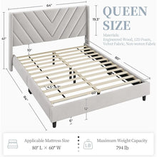 Load image into Gallery viewer, Bedroom Bed Frame - Queen Size, Upholstered Platform w/ Tufted Headboard