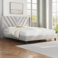 Load image into Gallery viewer, Bedroom Bed Frame - Queen Size, Upholstered Platform w/ Tufted Headboard