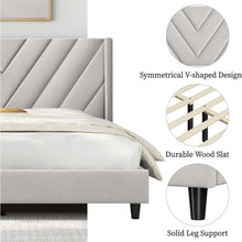 Load image into Gallery viewer, Bedroom Bed Frame - Queen Size, Upholstered Platform w/ Tufted Headboard