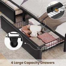 Load image into Gallery viewer, Queen Bed Frame with Bookcase Headboard, 4 Storage Drawers, Leather, Charging Station