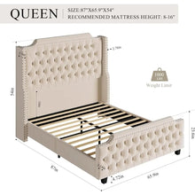 Load image into Gallery viewer, Luxurious Velvet Queen Bed Frame with 54&quot; Wingback Headboard and Button Tufted Footboard