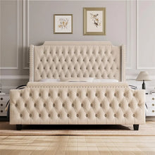 Load image into Gallery viewer, Luxurious Velvet Queen Bed Frame with 54&quot; Wingback Headboard and Button Tufted Footboard