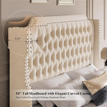 Load image into Gallery viewer, Luxurious Velvet Queen Bed Frame with 54&quot; Wingback Headboard and Button Tufted Footboard